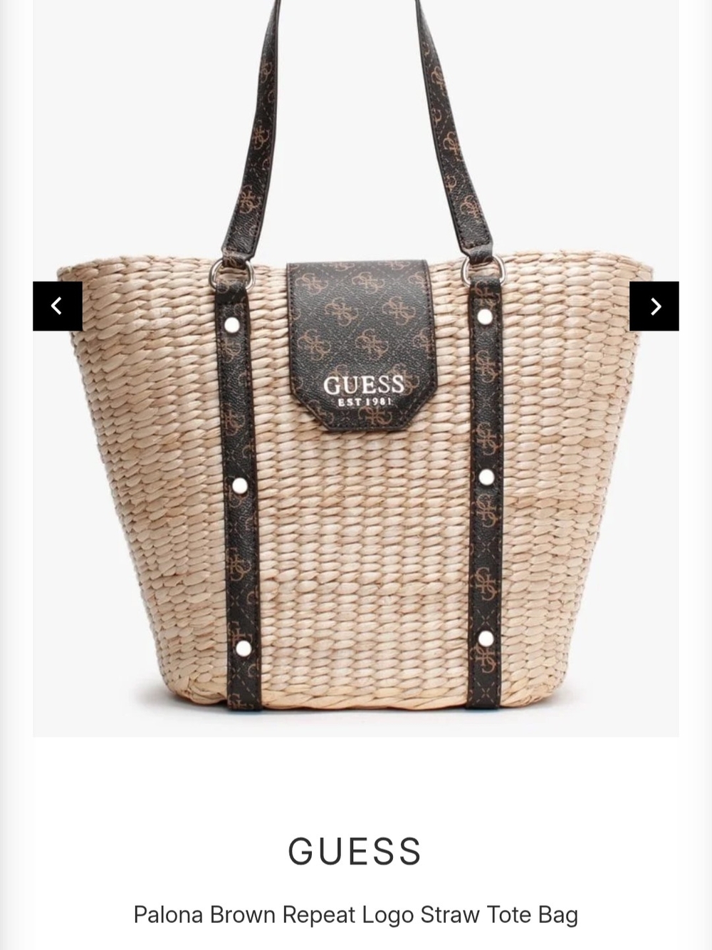 GUESS Paloma Brown Repeat Logo Straw Tote Bag - Natural/Brown